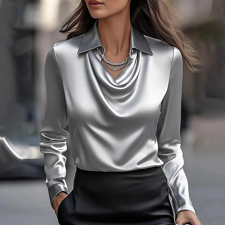 Malvina – Elegancka Satynowa Bluzka z Drapowanym Dekoltem